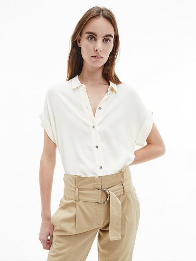 Calvin Klein Ruhák HU018932 | Calvin Klein Crepe Short Sleeve Női Ing Fehér